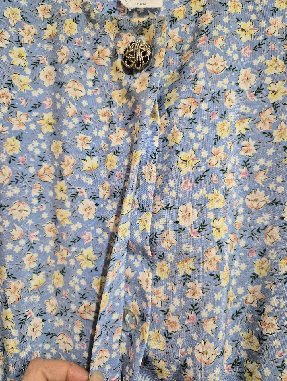 Vintage Leslie Fay Light Blue Floral Dress with Rose Border - Picture 3 of 6